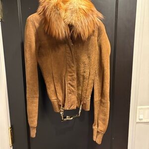Tan suede fox Fur Women's Jacket shearling Gucci size 40 see measurement small
